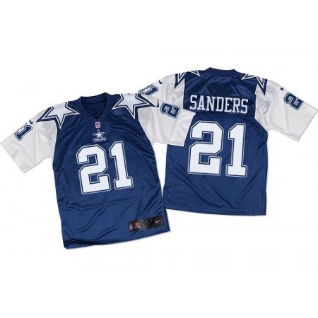 Cowboys #21 Deion Sanders Navy Blue/White Throwback Men's Stitched NFL Elite Jersey