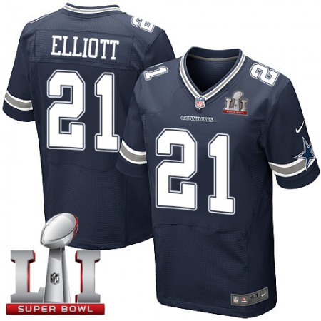 Cowboys #21 Ezekiel Elliott Navy Blue Team Color Men's Stitched NFL Super Bowl LI 51 Elite Jersey