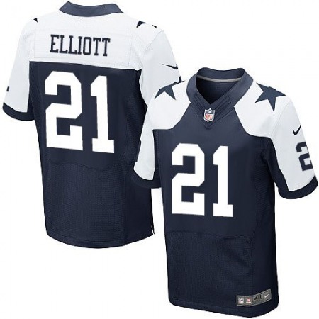 Cowboys #21 Ezekiel Elliott Navy Blue Thanksgiving Men's Stitched NFL Throwback Elite Jersey