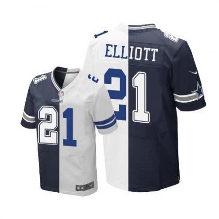 Cowboys #21 Ezekiel Elliott Navy Blue/White Men's Stitched NFL Elite Split Jersey