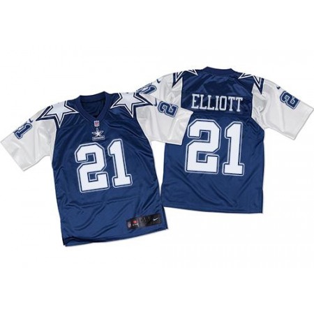 Cowboys #21 Ezekiel Elliott Navy Blue/White Throwback Men's Stitched NFL Elite Jersey