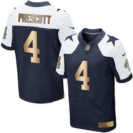 Cowboys #4 Dak Prescott Navy Blue Thanksgiving Throwback Men's Stitched NFL Elite Gold Jersey
