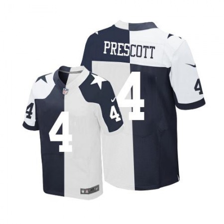 Cowboys #4 Dak Prescott Navy Blue/White Men's Stitched NFL Elite Split Jersey