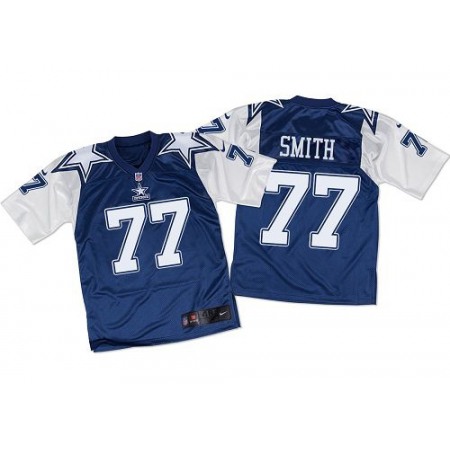 Cowboys #77 Tyron Smith Navy Blue/White Throwback Men's Stitched NFL Elite Jersey