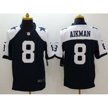 Cowboys #8 Troy Aikman Navy Blue Thanksgiving Throwback Men's Stitched NFL Limited Jersey