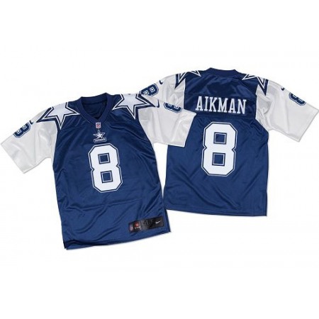 Cowboys #8 Troy Aikman Navy Blue/White Throwback Men's Stitched NFL Elite Jersey