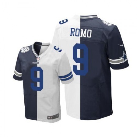 Cowboys #9 Tony Romo Navy Blue/White Men's Stitched NFL Elite Split Jersey