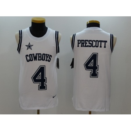 Men's Dallas Cowboys #4 Dak Prescott White Stitched NFL Limited Rush Tank Top Jersey