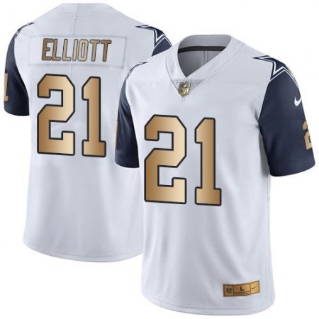 Cowboys #21 Ezekiel Elliott White Men's Stitched NFL Limited Gold Rush Jersey