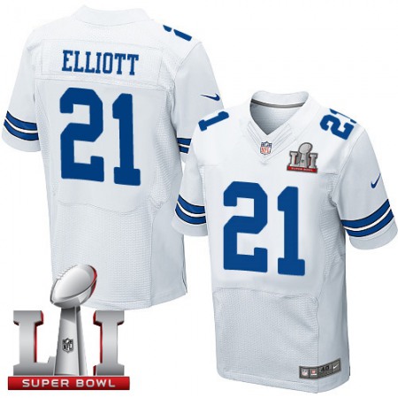 Cowboys #21 Ezekiel Elliott White Men's Stitched NFL Super Bowl LI 51 Elite Jersey
