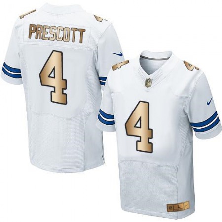 Cowboys #4 Dak Prescott White Men's Stitched NFL Elite Gold Jersey