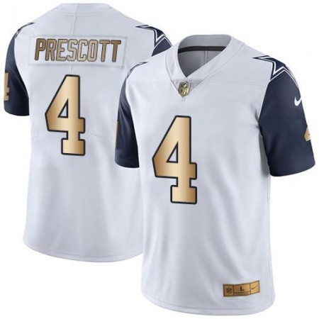 Cowboys #4 Dak Prescott White Men's Stitched NFL Limited Gold Rush Jersey