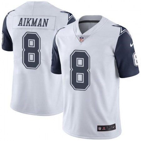 Cowboys #8 Troy Aikman White Men's Stitched NFL Limited Rush Jersey