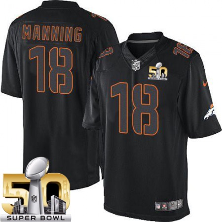 Broncos #18 Peyton Manning Black Super Bowl 50 Men's Stitched NFL Impact Limited Jersey