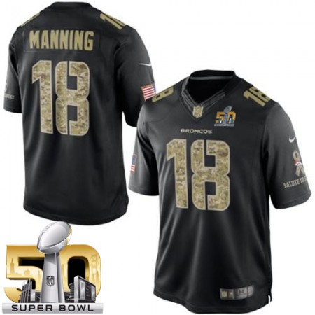Broncos #18 Peyton Manning Black Super Bowl 50 Men's Stitched NFL Limited Salute to Service Jersey