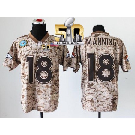 Broncos #18 Peyton Manning Camo Super Bowl 50 Men's Stitched NFL New Elite USMC Jersey