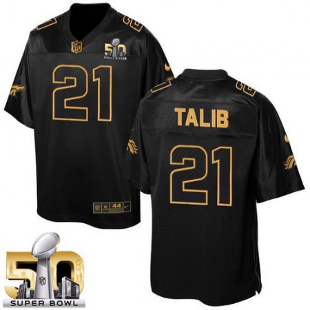 Broncos #21 Aqib Talib Black Super Bowl 50 Men's Stitched NFL Elite Pro Line Gold Collection Jersey