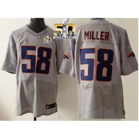 Broncos #58 Von Miller New Grey Shadow Super Bowl 50 Men's Stitched NFL Elite Jersey