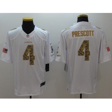 Cowboys #4 Dak Prescott White Men's Stitched NFL Limited Salute To Service Jersey