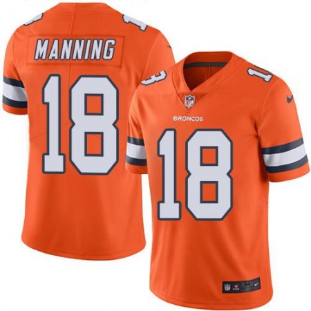 Broncos #18 Peyton Manning Orange Men's Stitched NFL Limited Rush Jersey
