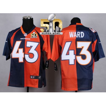Broncos #43 T.J. Ward Orange/Navy Blue Super Bowl 50 Men's Stitched NFL Elite Split Jersey