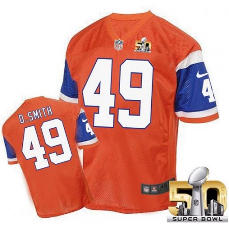 Broncos #49 Dennis Smith Orange Super Bowl 50 Men's Stitched NFL Elite Throwback Jersey