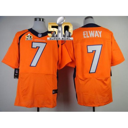 Broncos #7 John Elway Orange Team Color Super Bowl 50 Men's Stitched NFL New Elite Jersey