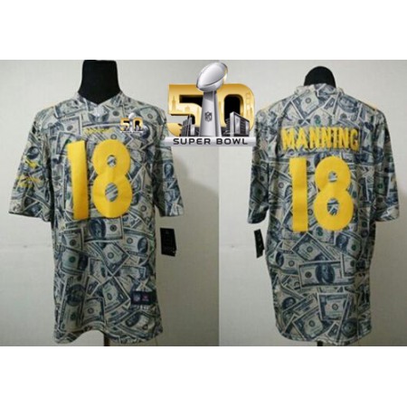 Broncos #18 Peyton Manning Dollar Fashion Super Bowl 50 Men's Stitched NFL Elite Jersey