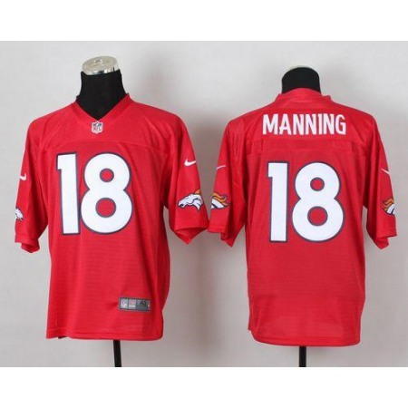 Broncos #18 Peyton Manning Red Men's Stitched NFL Elite QB Practice Jersey