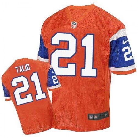 Broncos #21 Aqib Talib Orange Throwback Men's Stitched NFL Elite Jersey