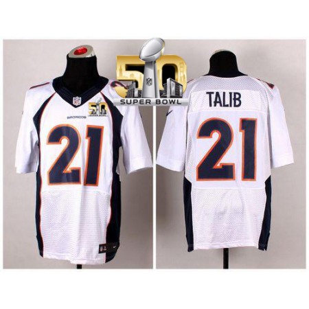 Broncos #21 Aqib Talib White Super Bowl 50 Men's Stitched NFL New Elite Jersey