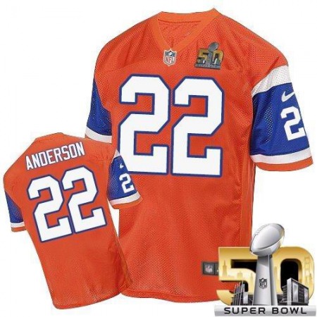 Broncos #22 C.J. Anderson Orange Throwback Super Bowl 50 Men's Stitched NFL Elite Jersey