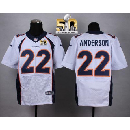 Broncos #22 C.J. Anderson White Super Bowl 50 Men's Stitched NFL New Elite Jersey