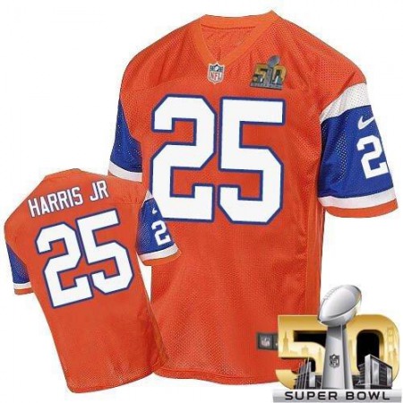 Broncos #25 Chris Harris Jr Orange Throwback Super Bowl 50 Men's Stitched NFL Elite Jersey