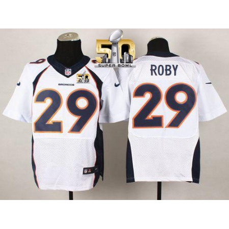 Broncos #29 Bradley Roby White Super Bowl 50 Men's Stitched NFL New Elite Jersey