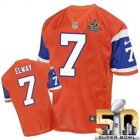 Broncos #7 John Elway Orange Throwback Super Bowl 50 Men's Stitched NFL Elite Jersey