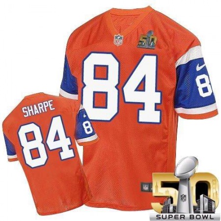 Broncos #84 Shannon Sharpe Orange Throwback Super Bowl 50 Men's Stitched NFL Elite Jersey