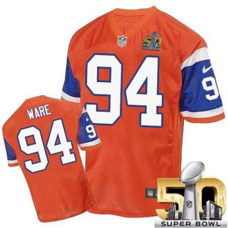 Broncos #94 DeMarcus Ware Orange Throwback Super Bowl 50 Men's Stitched NFL Elite Jersey