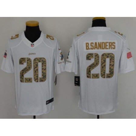 Lions #20 Barry Sanders White Men's Stitched NFL Limited Salute to Service Jersey