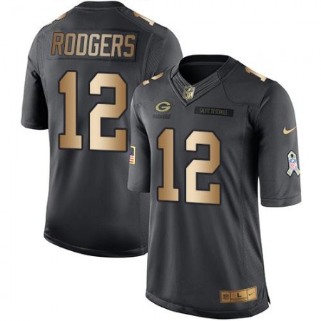 Packers #12 Aaron Rodgers Black Men's Stitched NFL Limited Gold Salute To Service Jersey