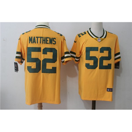 Men's Green Bay Packers #52 Clay Matthews Yellow Stitched NFL Limited Rush Jersey