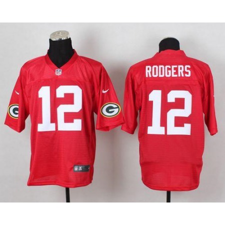 Packers #12 Aaron Rodgers Red Men's Stitched NFL Elite QB Practice Jersey