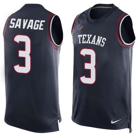 Texans #3 Tom Savage Navy Blue Team Color Men's Stitched NFL Limited Tank Top Jersey