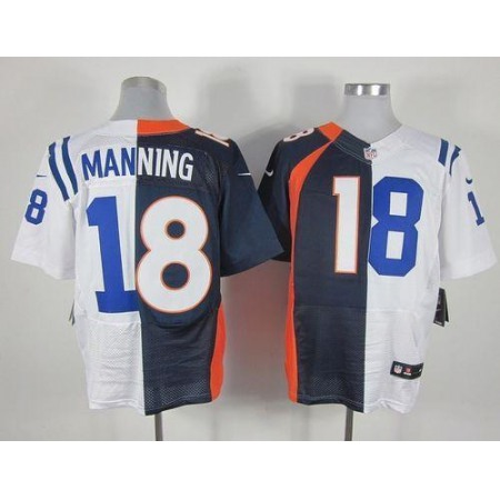 Colts #18 Peyton Manning Navy Blue/White Men's Stitched NFL Elite Split Broncos Jersey