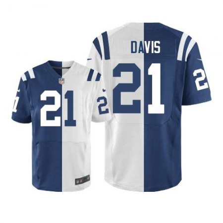 Colts #21 Vontae Davis Royal Blue/White Men's Stitched NFL Elite Split Jersey