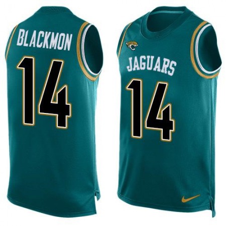 Jaguars #14 Justin Blackmon Teal Green Team Color Men's Stitched NFL Limited Tank Top Jersey
