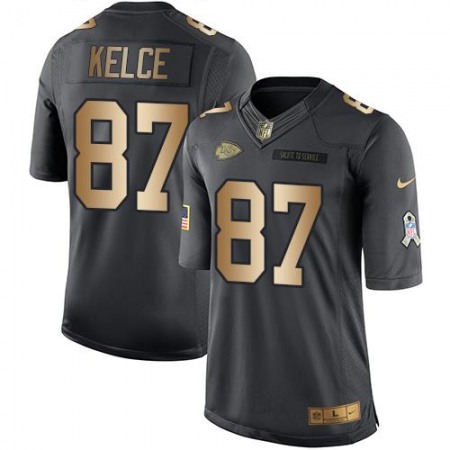 Chiefs #87 Travis Kelce Black Men's Stitched NFL Limited Gold Salute To Service Jersey