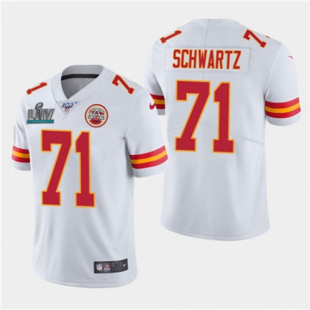 Men's Kansas City Chiefs #71 Schwartz White Super Bowl LIV With 100th Season Patch Vapor Untouchable Limited Stitched NFL Jersey