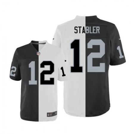 Raiders #12 Kenny Stabler White/Black Men's Stitched NFL Elite Split Jersey