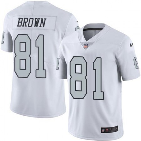 Raiders #81 Tim Brown White Men's Stitched NFL Limited Rush Jersey